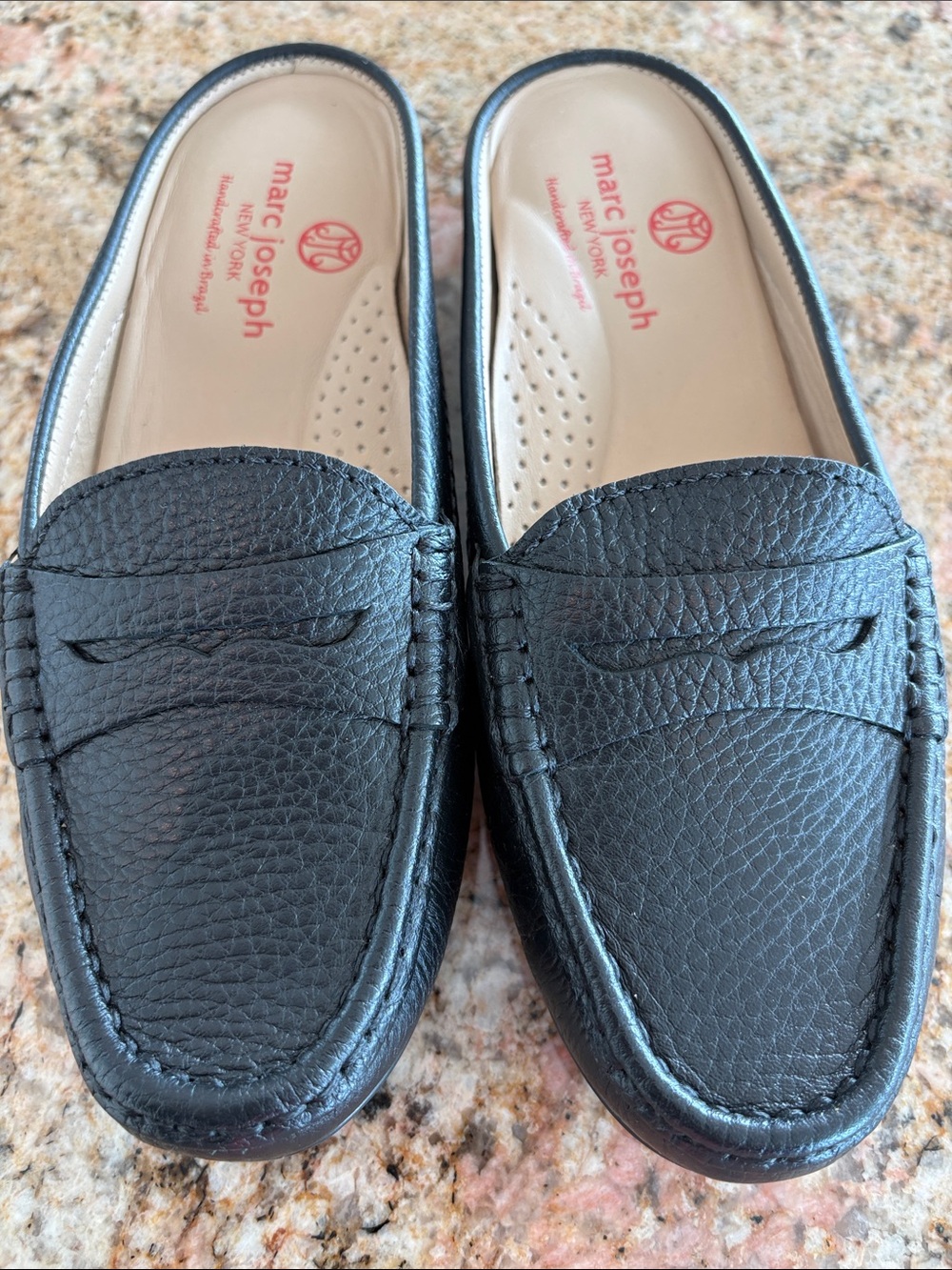 Marc Joseph Black Pebbled Leather Slip-On Penny Loafers